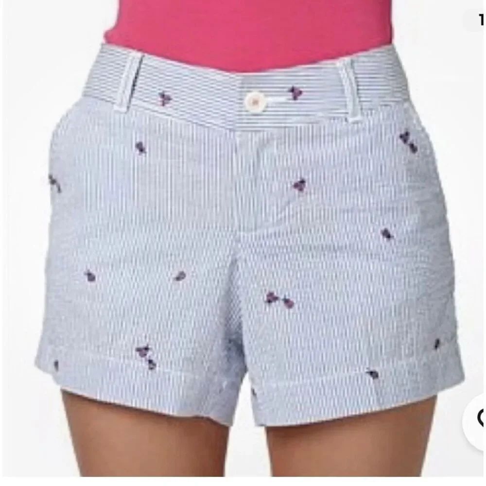 Lilly Pulitzer Ladybug Blue Pin Stripe Seersucker Shorts Women’s Size 2 XS